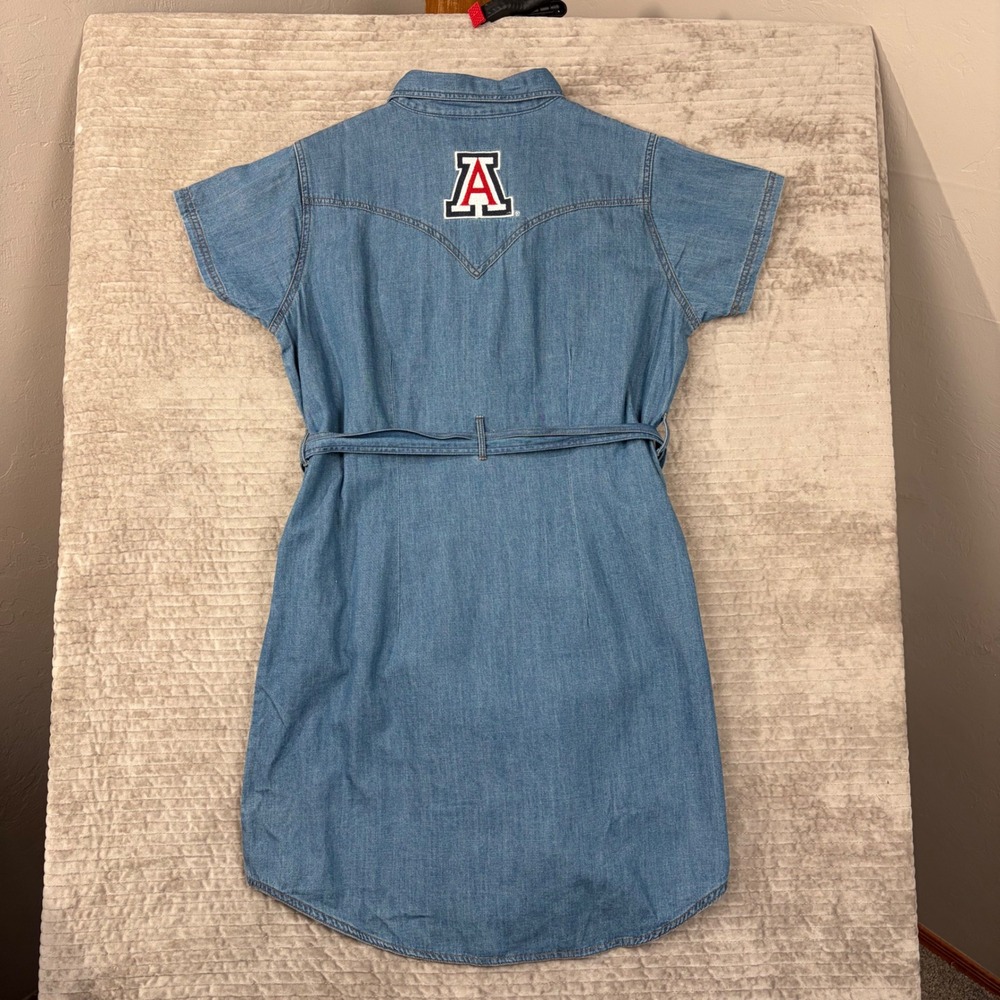 Wrangler Retro Premium Arizona Wildcats Denim Western Snap Shirt Dress Blue L - Picture 7 of 10
